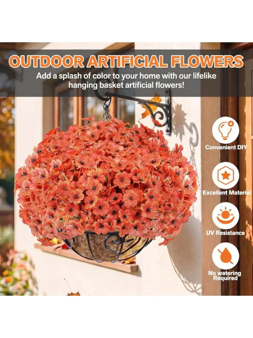 60 Pack Artificial Fall Mums Flowers - Vibrant Orange Decor for Home & Garden